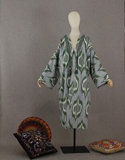 Uzbek ikat chapan,cotton jacket,boho blue coat,ethnic abaya cape,cover kimono