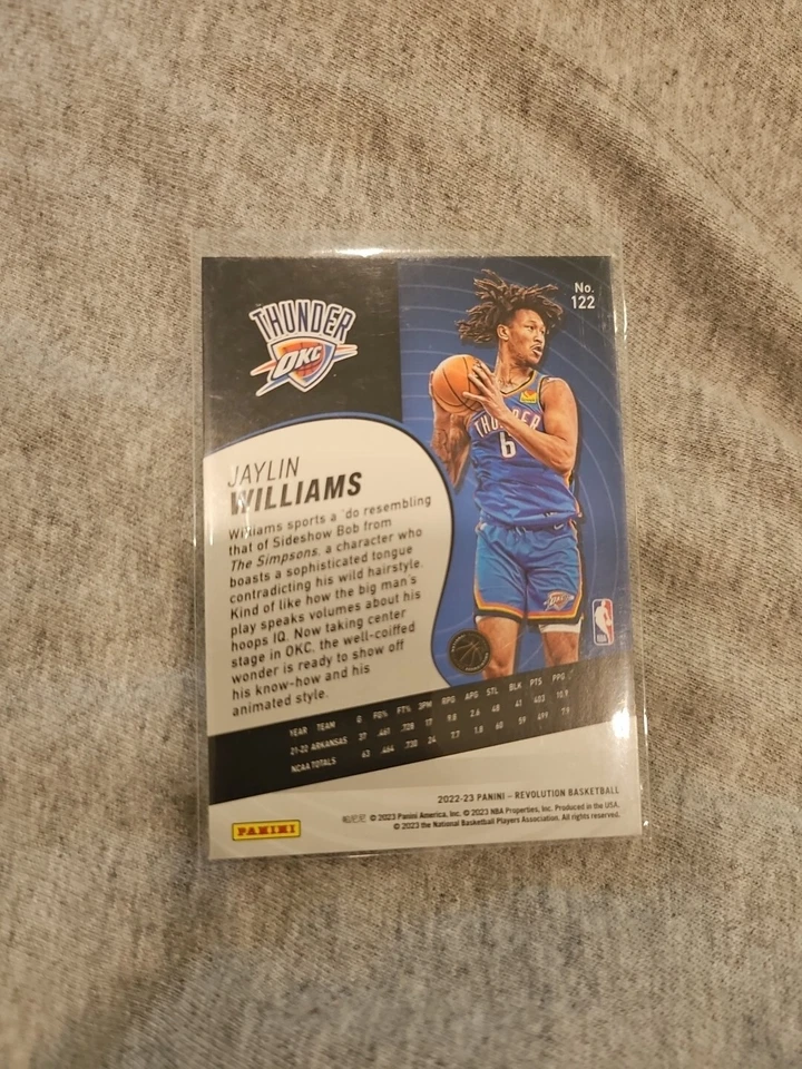 2022-23 PANINI REVOLUTION Jaylin Williams BASE RC Thunder #122 - Image 2 of 2