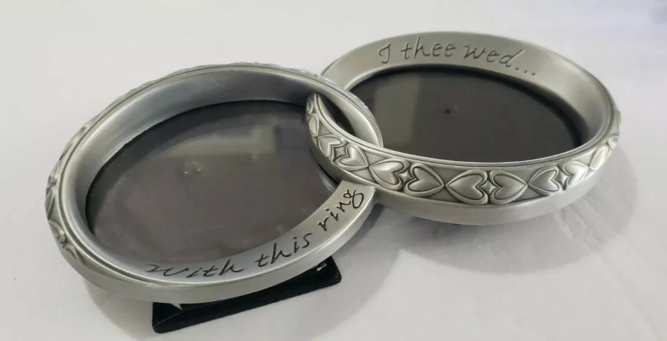 ■L@@K■ Pewter Hearts Love MALDEN 2 戒指相框“With This Ring I Thee Wed” — 第 3/4 张图片