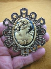 (CM33-20) Roman strong Woman flower black + white CAMEO oval Pin Pendant Jewelry
