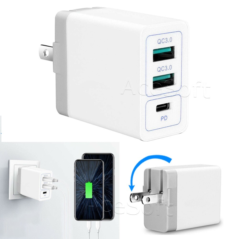 Fast Charging 3-Port PD QC 3.0 USB Charger for Google Pixel 2