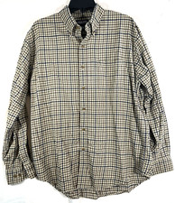 Lands' End Men's Large 16-16.5 Vintage Brown Plaid Stripe LS Shirt Button Down