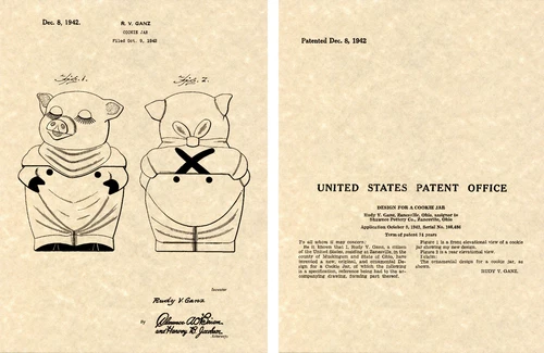 SHAWNEE SMILEY PIG Cookie Jar US Patent Art Print READY TO FRAME!! 1942 Ganz
