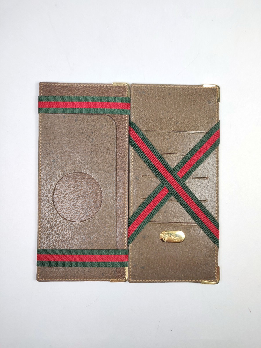 Vintage Gucci Leather Magic Flip Long Wallet Green Red Stripe