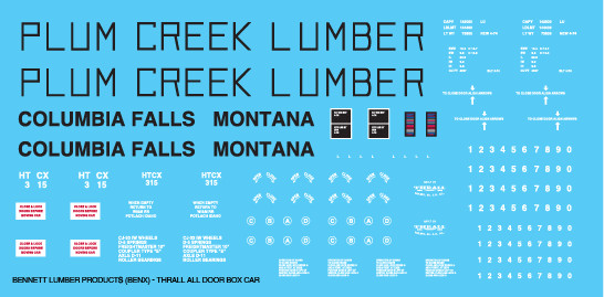 N Scale - Plum Creek Lumber Products All Door Box Car Decals