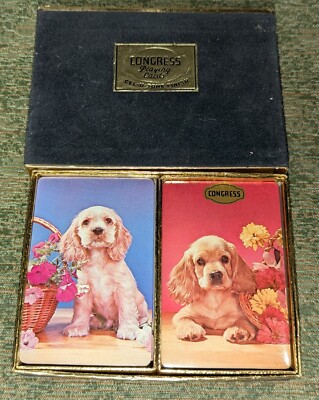 Vintage Cocker Spaniel Puppy Dog Congress Double Deck Playing Cards