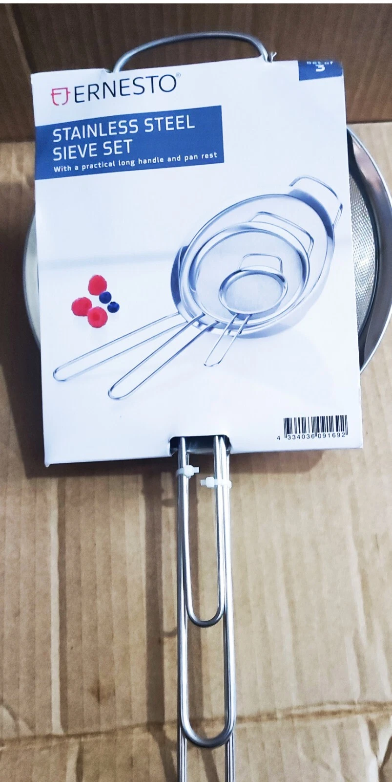 Ernesto Set Of 3 Stainless Steel Sieve Set Practical Long Handle and Pan Rest