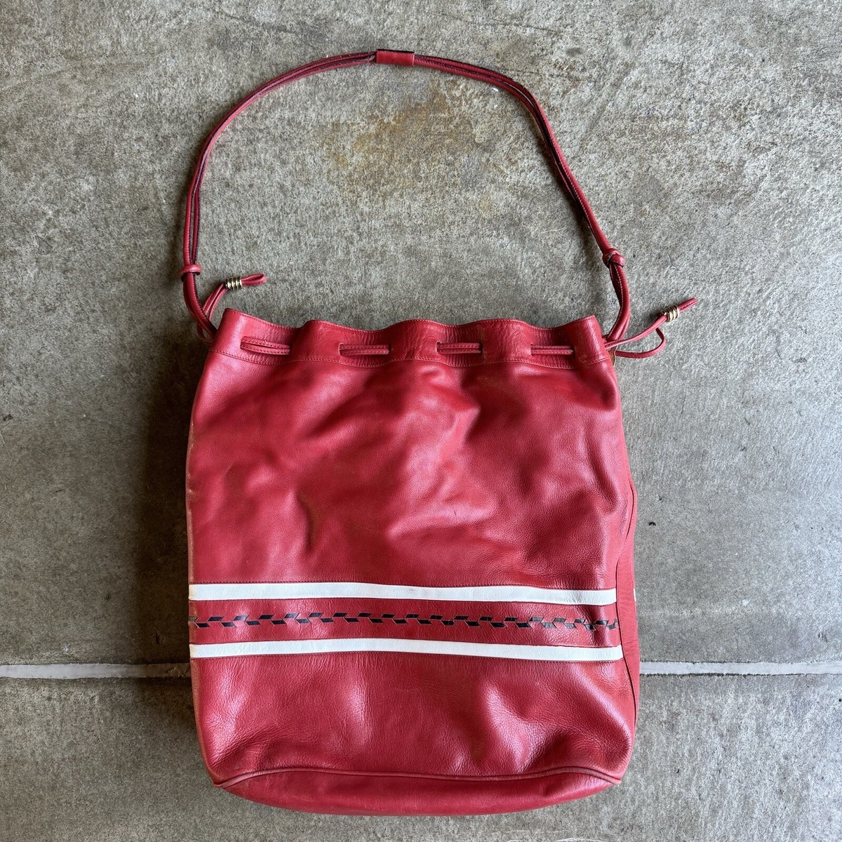VINTAGE GALLEANI MADE IN ITALY ALL LEATHER RED/ WHITE SINCH TOP