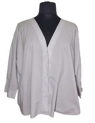 COS Clothing Oversized Cotton Poplin Blouse Deep V Button Front Light Blue L