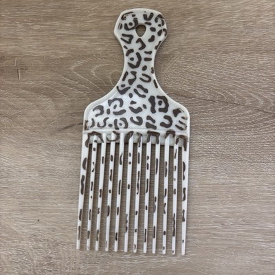 Leopard Print Afro Hair Pick Comb Animal Pattern Vintage Style 6  Plastic Lift