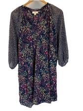 Umgee Mini Dress Size L Blue Floral Smocked High Waist Peasant flowy BOHO