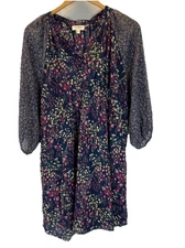 Umgee Mini Dress Size L Blue Floral Smocked High Waist Peasant flowy BOHO