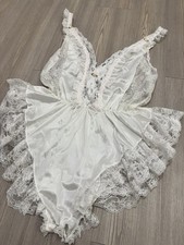 Vintage 80s Tosca of California White Lace Teddy Bodysuit Plus Size 1X Bridal