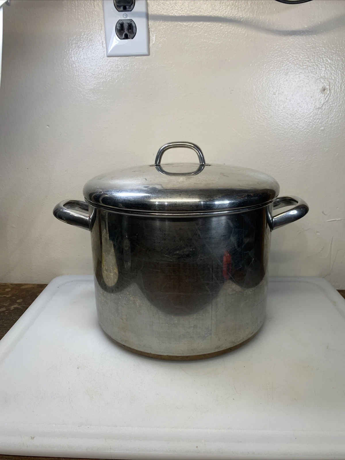 Vtg Revere Ware 1801 10 Qt Quart Copper Bottom Stock Pot W Lid Clinton, Ill USA