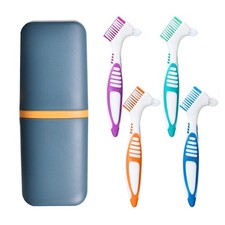 4Pcs Denture Brushes with Carrying Case, Hard Double Sided Denture Cleaning B...