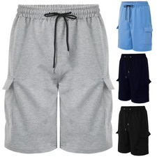 Men Casual Drawstring Elastic Waist Cargo Shorts with Multi-Pockets Solid Color