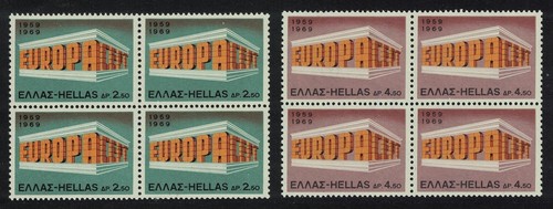 Greece Colonnade Europa 2v Blocks of 4 1969 MNH SG#1106-1107 MI#1004-1005