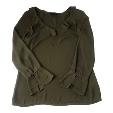 Banana Republic Blouse Ruffle V- Neck  Ruffle 2 Layer Wrist Green Tag Size XS