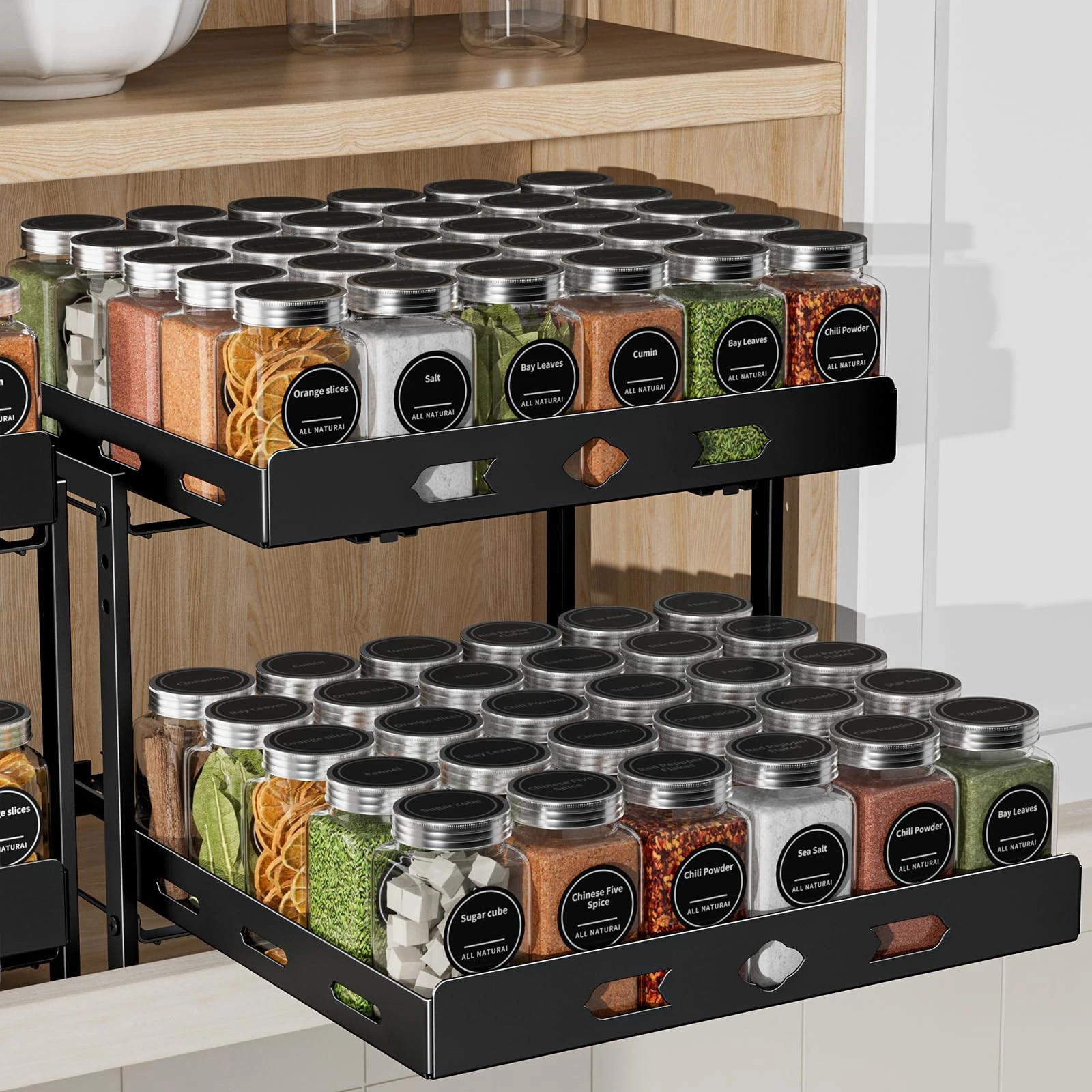 Spice Organization for Cabinet, 2-Tier Cabinet Spice Rack, Height Adjustable ...
