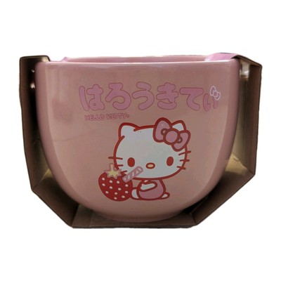 Sanrio Hello Kitty Strawberry Ramen Bowl W/Chopsticks 20oz Ceramic Bowl NEW!