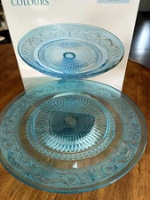 NEW BLUE Cake Plate Studio Everyday Renaissance Colours 10" Footed. FREE SHIP