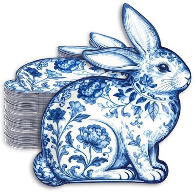 40Pcs Easter Bunny Paper Plates Disposable Plate Chinoiserie Blue Floral Bunny R