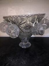 Vintage 6Kg Cut Crystal Glass Pedestal Punch Bowl Centrepiece 2 Part & Cups VVGC