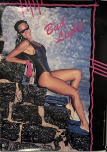 BUD LIGHT 1993 Sexy BRUNETTE DIVER Beer Girl Poster 28 X 20 Budweiser