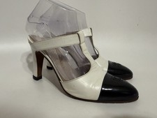 Vtg Chanel White Leather Bicolor Mule Heels 37