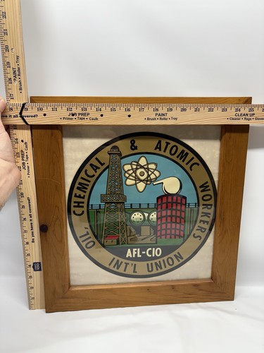 1950s Int’l Union Oil Chemical Atomic Workers Union Sticker Vtg LG 12” -Framed - Picture 2 of 7