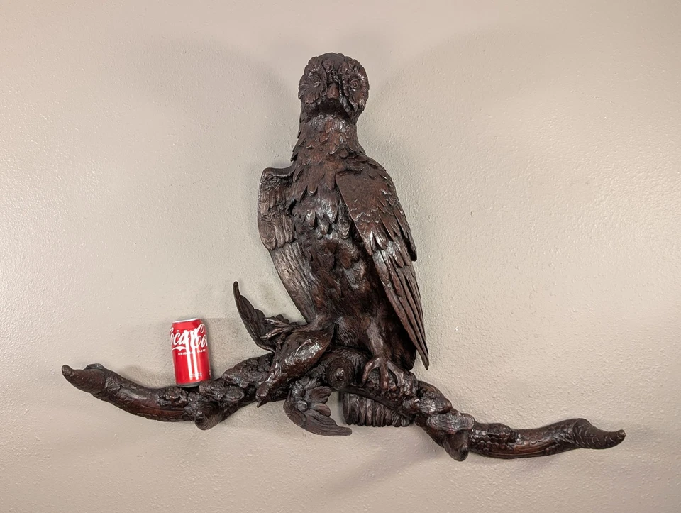 Antigua estatua francesa de búho de la Selva Negra escultura perchero árbol de salón 38" de ancho Foto 2 de 4