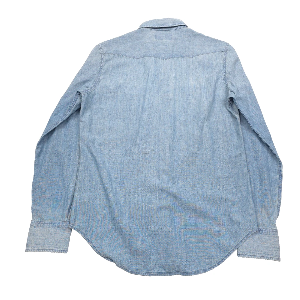 RRL Ralph Lauren Camisa Occidental A Presión Azul Algodón Cambray Perla Desteñido Para Hombres Pequeña Foto 2 de 4