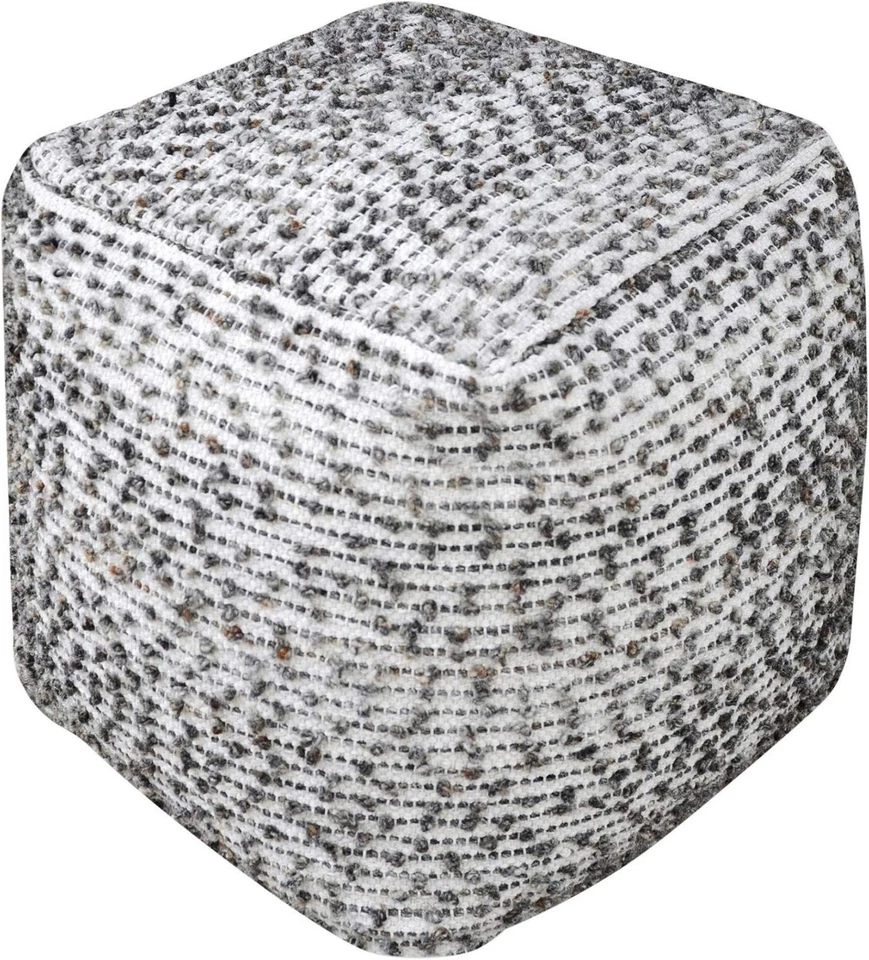 Puf otomano tejido a mano de lino + lana Valda decoración texturizada natural máximo 23955 Foto 2 de 3