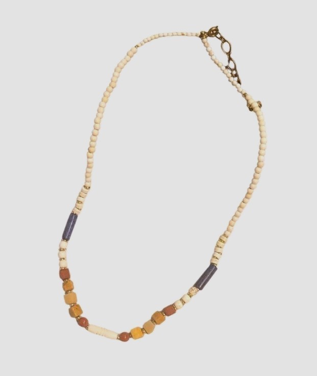 NATURE Natural Stone & Glass Beaded Surfer Beach Style Necklace VINTAGE signed