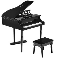 Pemberly Row Children 30 Key Toy Grand Baby Piano with Kids Bench Wood Black