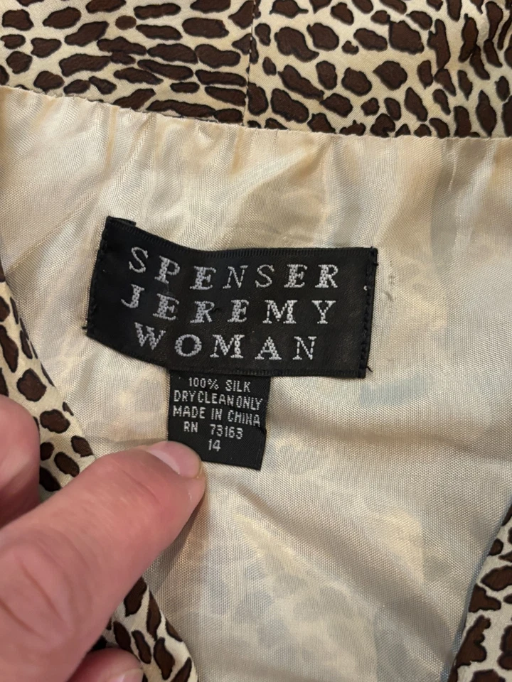 Blusa Spenser Jeremy Mujer 14 Estampado Animal Manga Larga Botón 100% Seda Top Foto 2 de 4