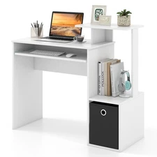 Home Office Computer Desk Space-saving Study Writing Desk with Keyboard Tray