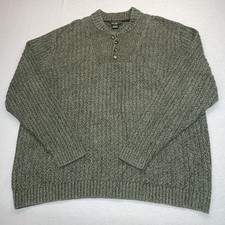 Eddie Bauer Men's XL Ribbed Knit Henley Sweater Green Cotton Chunky Outdoor EUC