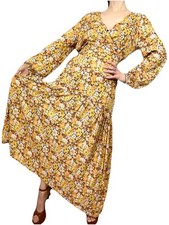 Flower Fever uk M 12 Long Maxi Retro Style 60’s Floral Orange Brown Dress
