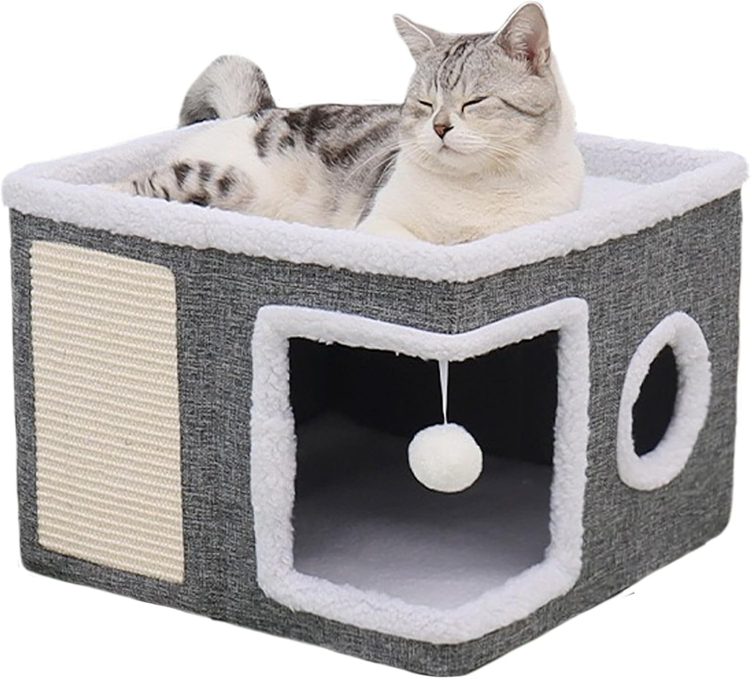 Casetta Pieghevole per Gatto 40x40x31cm | Cuccia con Tiragraffi e Gioco