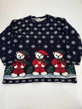 Vintage Christmas Sweater Womens M Nutcracker Brand Teddy Bear Holiday Teacher