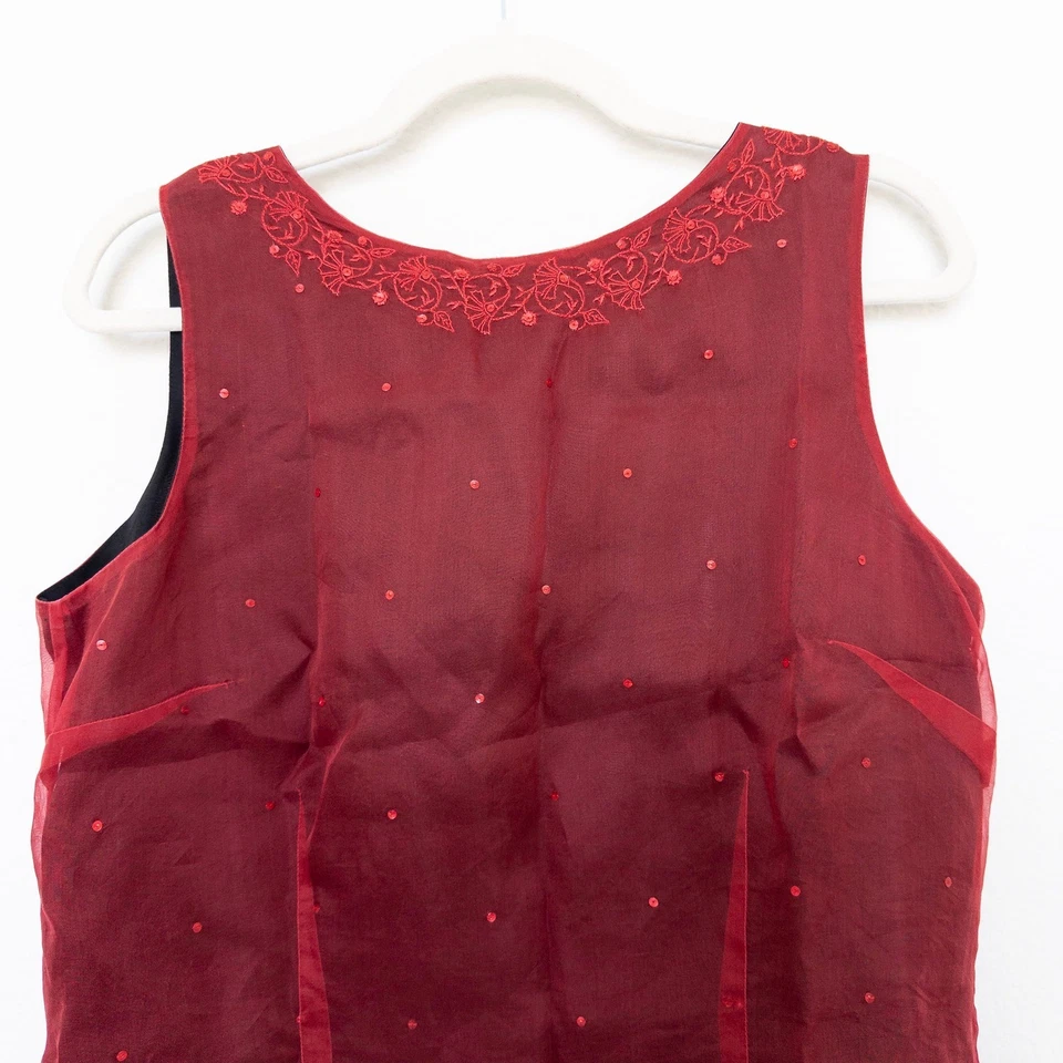 Top de seda Emma James años 90 para mujer talla 12 rojo con cuentas bordado bruja caprichosa Foto 2 de 4