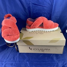 NWT Koolaburra UGG Sz 9 Fuzz EE Slip On Slippers Sandals Orange Back Straps READ