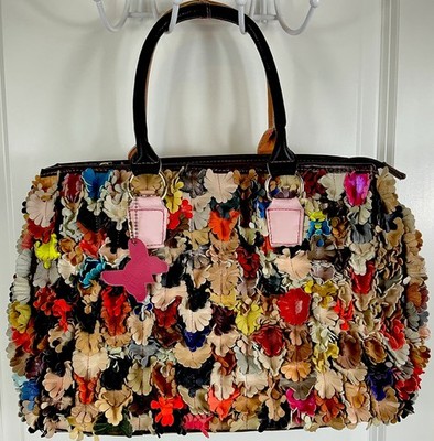 3D Floral Leather Bag Backpack Purse Boho Patchwork Multicolor