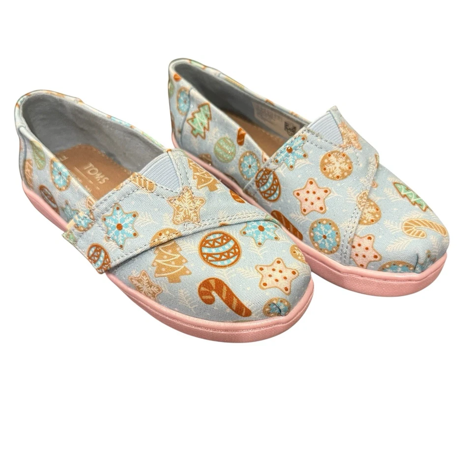 Zapatos Toms Niña Pequeña Talla 10 Pequeños Clásicos Galleta de Azúcar Estampado de Navidad Azul Foto 2 de 4
