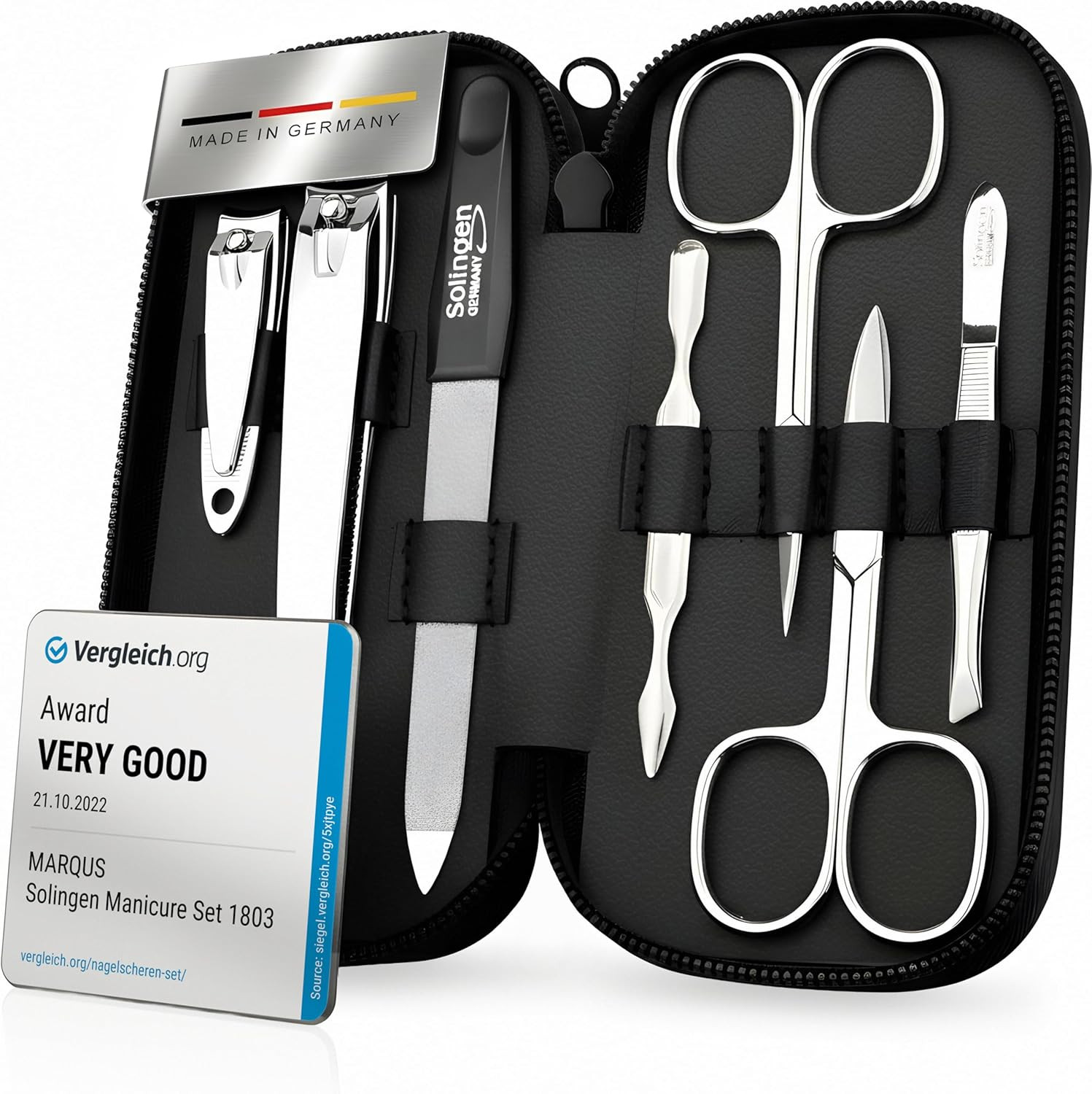 Set Solingen Professionale Manicure Pedicure: 7 Pezzi Acciaio e Pelle