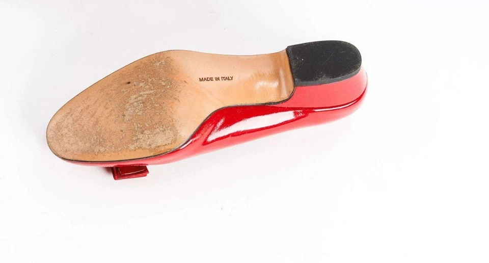 Zapatos de salón Salvatore Ferragamo rojo Vara cuero tacón bloque detalle de lazo talla 6,5 C Foto 4 de 4