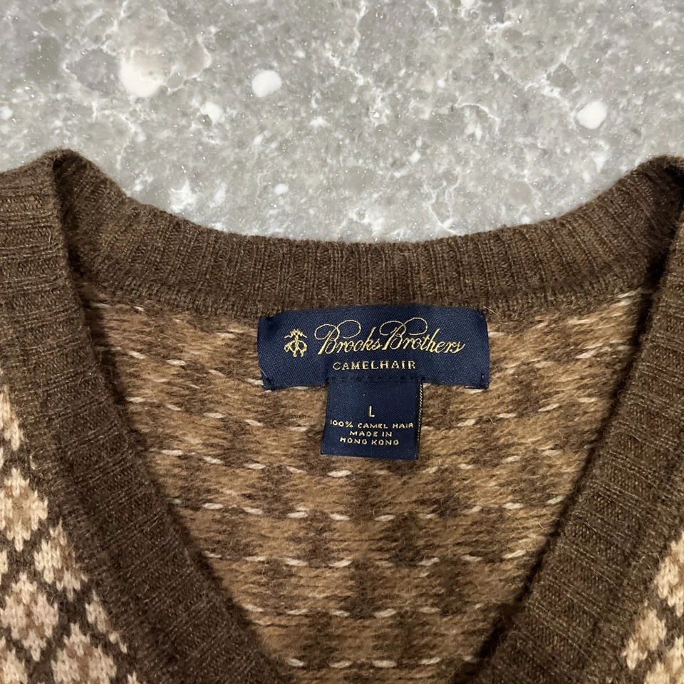 Chaleco Suéter Vintage Brooks Brothers 100% Cabello Camel L Grande Foto 2 de 4