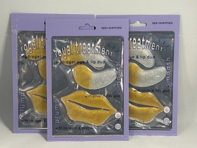 3Pk Spa*Sentials Hydrogel Eye & Lip Mask Duo Collagen Peptides 24K Gold Silver