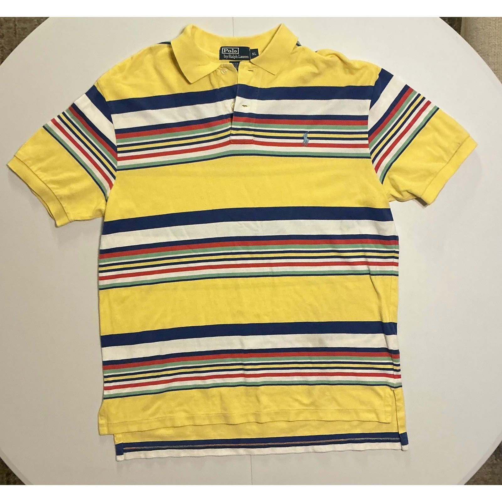 VTG Y2K Polo Ralph Lauren Mens XL Yellow Color Block Striped Short Sleeve Polo